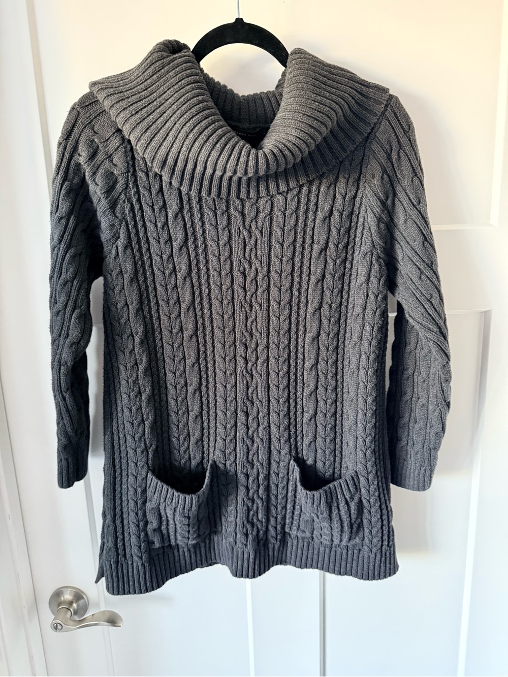Jeanne Pierre Gray Cable-Knit Cowl Neck Sweater Tunic - 100% Cotton Size XL